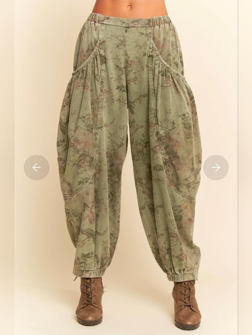 NEW!! Davi And Dani Relaxed Floral Balloon Pants in Sage Green, Sz Large, NWT
